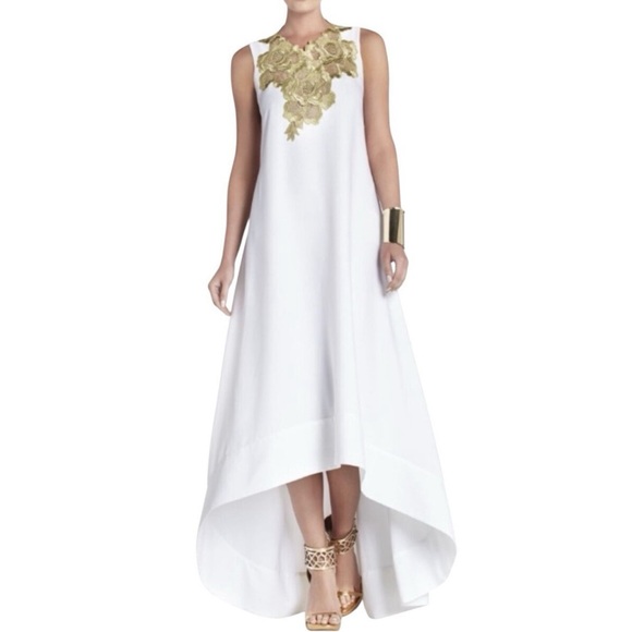 bcbg white and gold dress Sleeveless Mini Empire Dress Cecile in White Gold | L